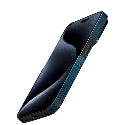 iPhone 15 Pro Kılıf M-safe Şarj Özellikli Aramid Fiber Pitaka Tactile Woven Sunset-Moonrise Serisi Moonrise Kılıf