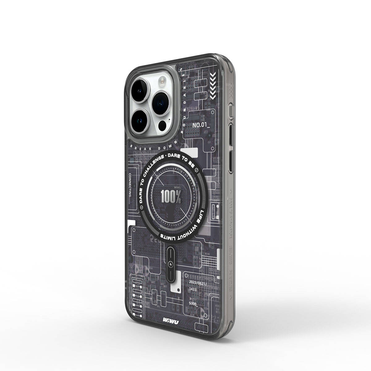 iPhone 15 Pro Kılıf M-safe Şarj Özellikli Desenli Wiwu Mecha Circuit H Serisi Kılıf