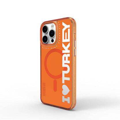 iPhone 15 Pro Kılıf M-safe Şarj Özellikli I Love Turkey Yazı Desenli Wiwu Turkey E Serisi Kılıf