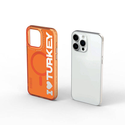 iPhone 15 Pro Kılıf M-safe Şarj Özellikli I Love Turkey Yazı Desenli Wiwu Turkey E Serisi Kılıf
