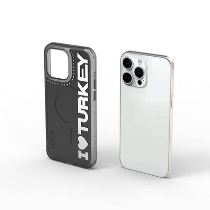 iPhone 15 Pro Kılıf M-safe Şarj Özellikli I Love Turkey Yazı Desenli Wiwu Turkey E Serisi Kılıf