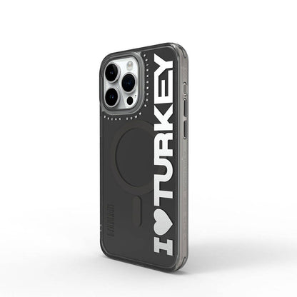 iPhone 15 Pro Kılıf M-safe Şarj Özellikli I Love Turkey Yazı Desenli Wiwu Turkey E Serisi Kılıf