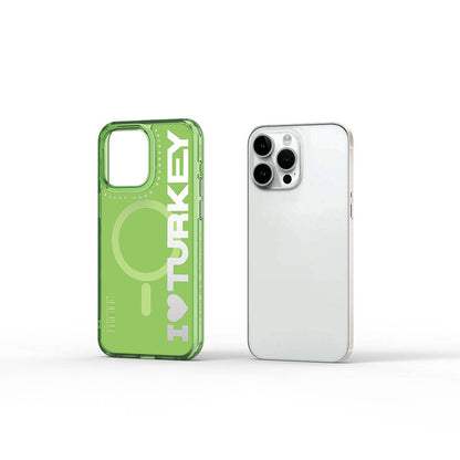 iPhone 15 Pro Kılıf M-safe Şarj Özellikli I Love Turkey Yazı Desenli Wiwu Turkey E Serisi Kılıf