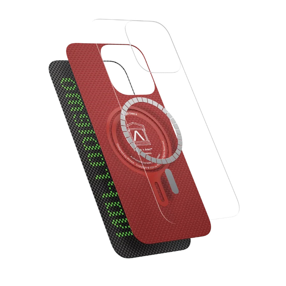 iPhone 15 Pro Kılıf M-safe Şarj Özellikli Lumintex Teknolojili Fosforlu Aramid Fiber Pitaka Tactile Woven Aries Serisi Kılıf