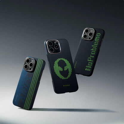 iPhone 15 Pro Kılıf M-safe Şarj Özellikli Lumintex Teknolojili Fosforlu Aramid Fiber Pitaka Tactile Woven Aries Serisi Kılıf