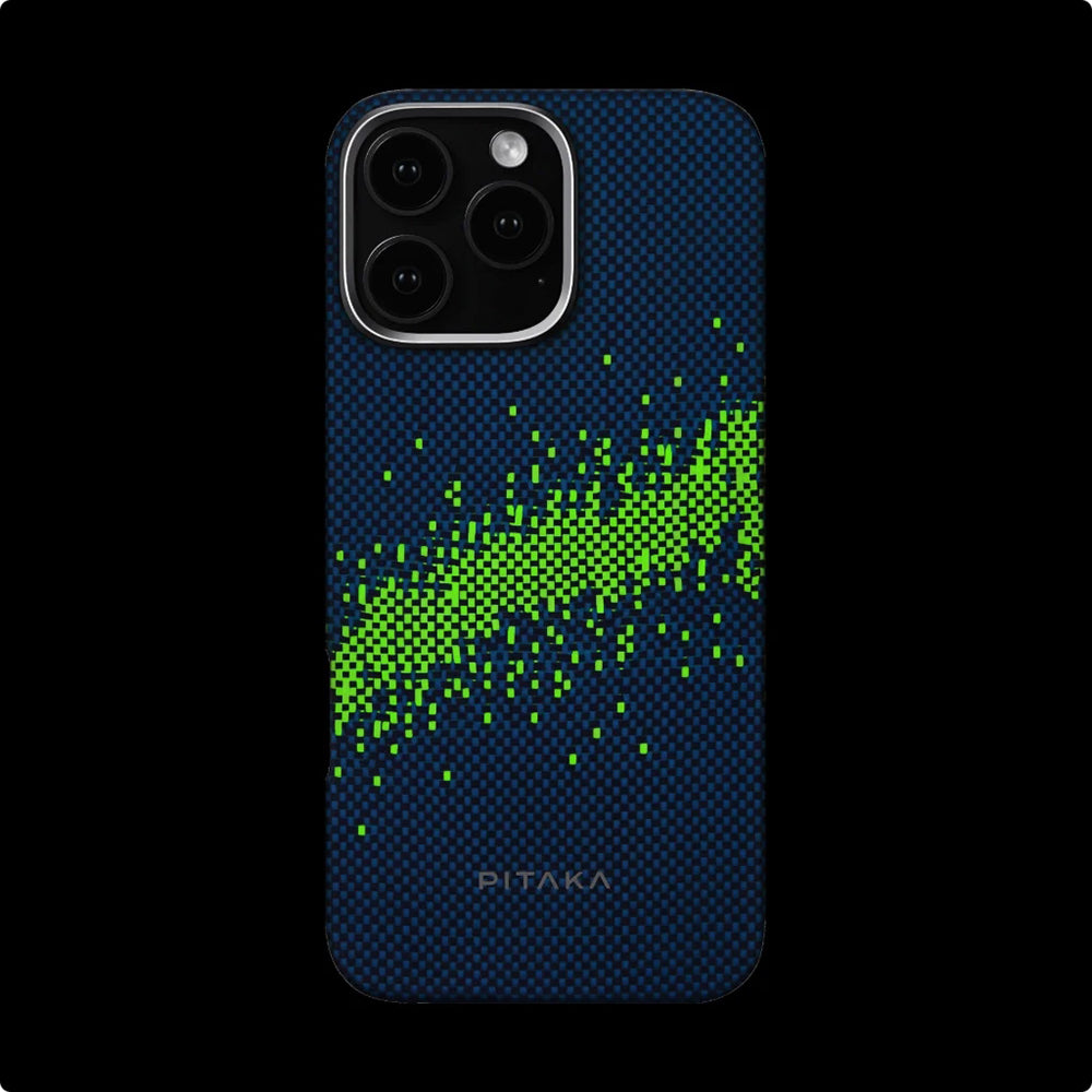 iPhone 15 Pro Kılıf M-safe Şarj Özellikli Lumintex Teknolojili Fosforlu Özellikli Aramid Karbon Fiber Pitaka Tactile Woven Starpeak Serisi Milky Way Galaxy Kılıf