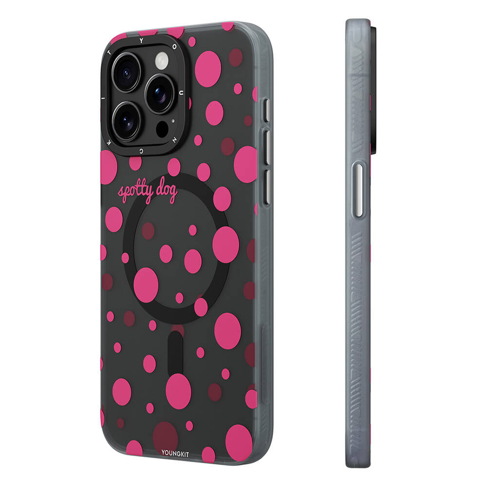 iPhone 15 Pro Kılıf M-safe Şarj Özellikli Polka Dot Desenli Youngkit Spots Serisi Kılıf