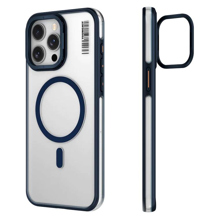 iPhone 15 Pro Kılıf M-safe Şarj Özellikli Sararma Önleyici Youngkit Crystal Grid Kılıf