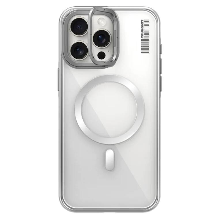 iPhone 15 Pro Kılıf M-safe Şarj Özellikli Sararma Önleyici Youngkit Crystal Grid Kılıf