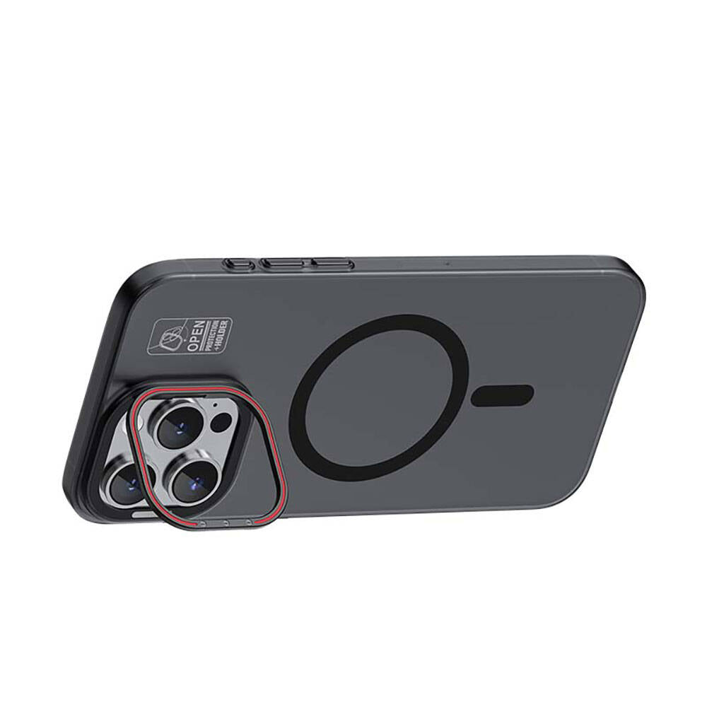 iPhone 15 Pro Kılıf M-safe Şarj Özellikli Standlı Metal Kamera Çerçeveli Mat Recci Glaze Serisi Kılıf