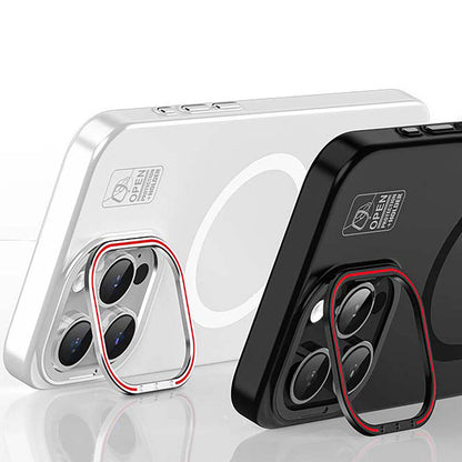 iPhone 15 Pro Kılıf M-safe Şarj Özellikli Standlı Metal Kamera Çerçeveli Mat Recci Glaze Serisi Kılıf