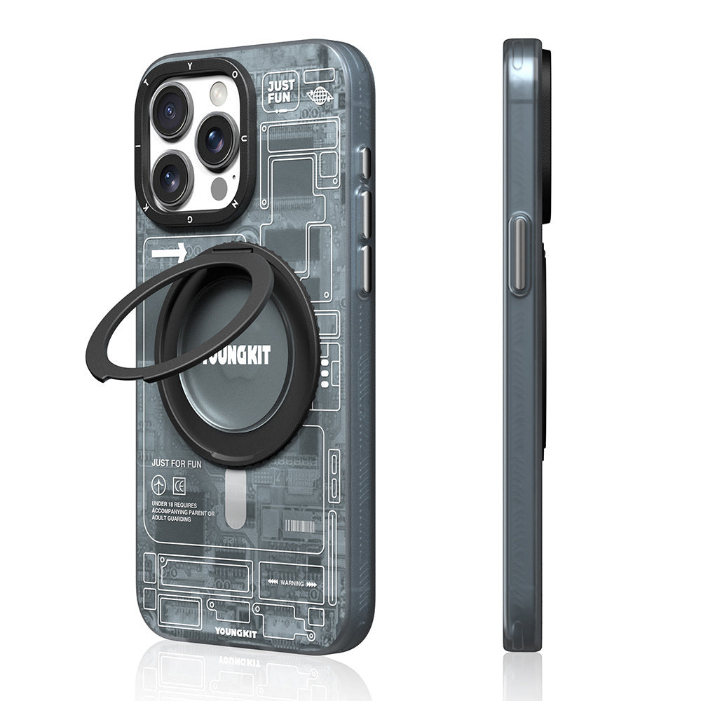 iPhone 15 Pro Kılıf M-safe Şarj Özellikli Youngkit 360° Standlı Technology Serisi Kılıf
