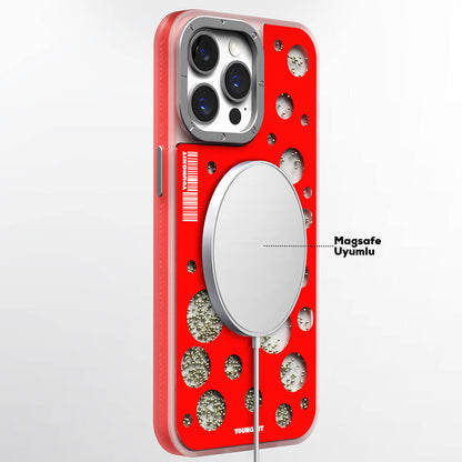iPhone 15 Pro Kılıf M-safe Şarj Özellikli Youngkit Quicksand Beads Serisi Kılıf