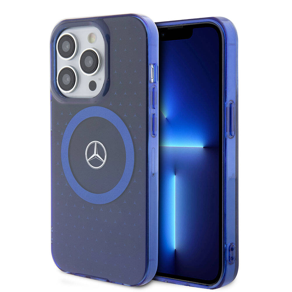 iPhone 15 Pro Kılıf Mercedes Benz Orijinal Lisanslı M-safe Şarj Özellikli Çift Katmanlı Mavi Yıldız Desenli Kılıf