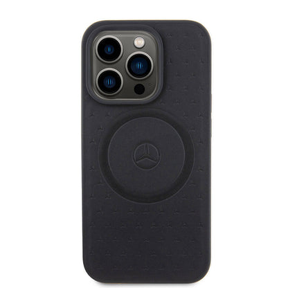 iPhone 15 Pro Kılıf Mercedes Benz Orijinal Lisanslı M-safe Şarj Özellikli Mühürlü Yıldız Desenli ve Logolu Deri Kılıf