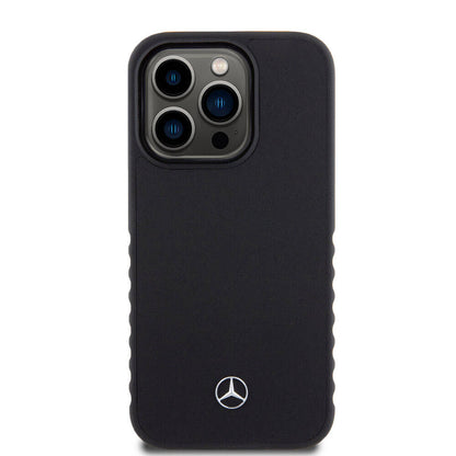 iPhone 15 Pro Kılıf Mercedes Benz Orijinal Lisanslı Tırtıklı Kenar Tasarımlı Metal Yıldız Logolu Pürüzsüz Hakiki Deri Kılıf