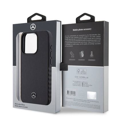 iPhone 15 Pro Kılıf Mercedes Benz Orijinal Lisanslı Tırtıklı Kenar Tasarımlı Metal Yıldız Logolu Pürüzsüz Hakiki Deri Kılıf