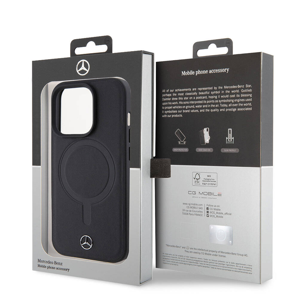 iPhone 15 Pro Kılıf Mercedes Benz M-safe Şarj Özellikli Yumuşak Deri OrijinalLisanslı Kılıf