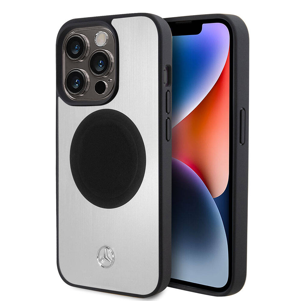 iPhone 15 Pro Kılıf Mercedes Benz orijinal Lisanslı M-safe Şarj Özellikli Alüminyum Arka Yüzey Metal Yıldız Logolu Kılıf