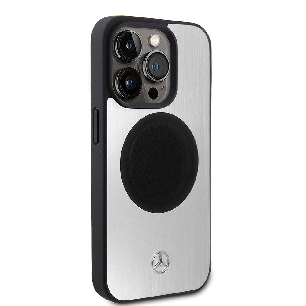 iPhone 15 Pro Kılıf Mercedes Benz orijinal Lisanslı M-safe Şarj Özellikli Alüminyum Arka Yüzey Metal Yıldız Logolu Kılıf