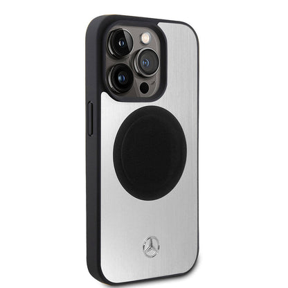 iPhone 15 Pro Kılıf Mercedes Benz orijinal Lisanslı M-safe Şarj Özellikli Alüminyum Arka Yüzey Metal Yıldız Logolu Kılıf