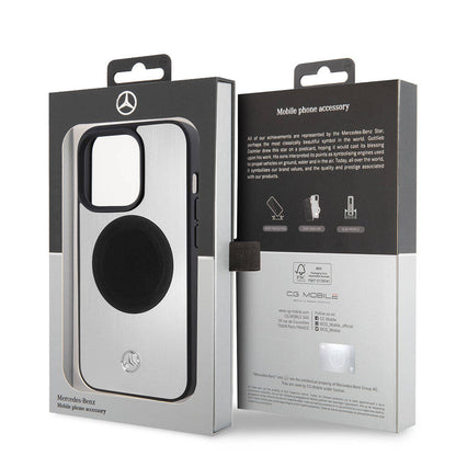 iPhone 15 Pro Kılıf Mercedes Benz orijinal Lisanslı M-safe Şarj Özellikli Alüminyum Arka Yüzey Metal Yıldız Logolu Kılıf