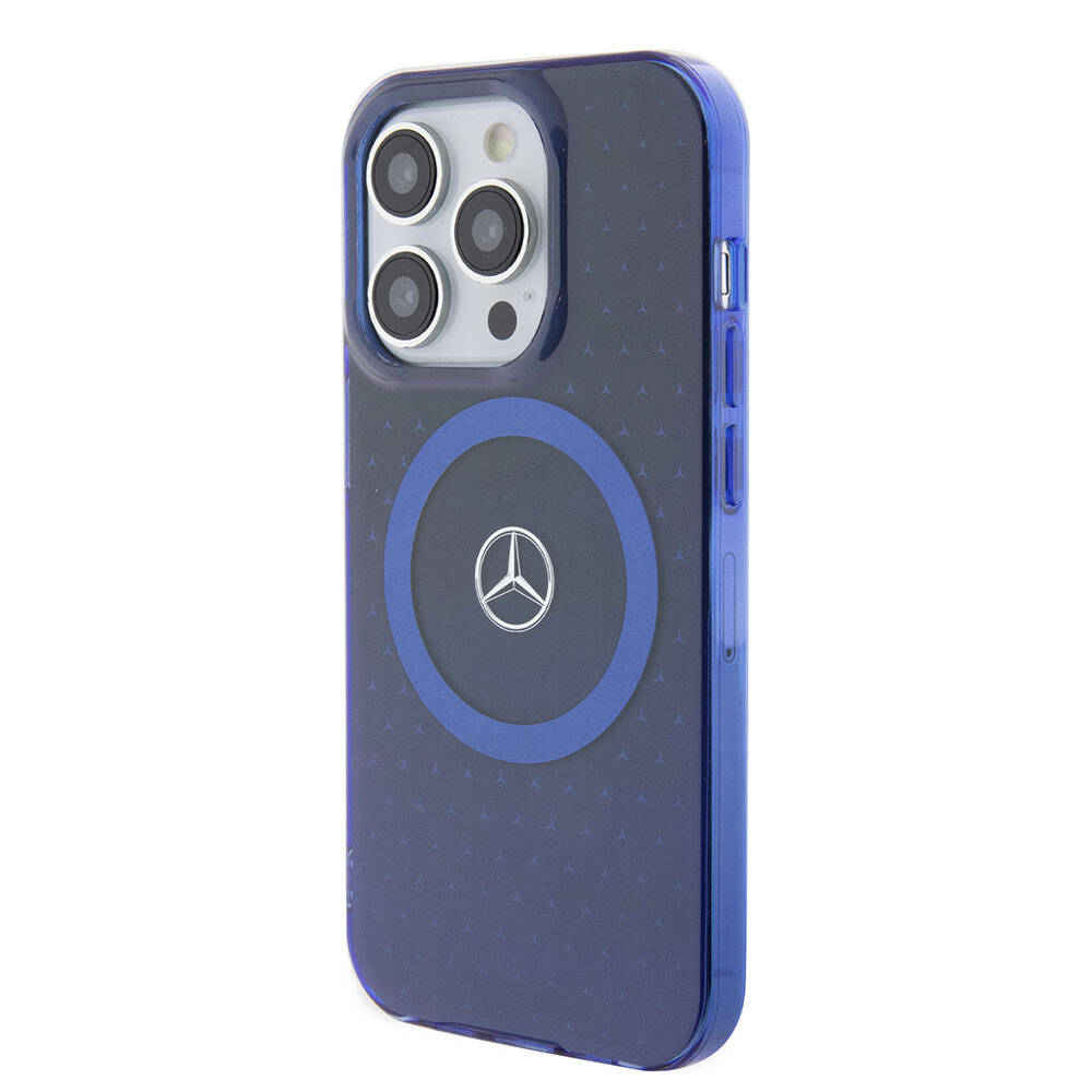 iPhone 15 Pro Kılıf Mercedes Benz orijinal Lisanslı M-safe Şarj Özellikli Çift Katmanlı Mavi Yıldız Desenli Kılıf