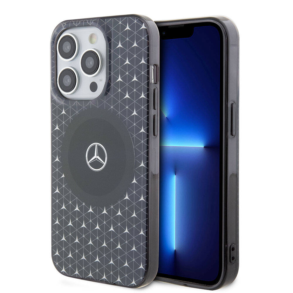 iPhone 15 Pro Kılıf Mercedes Benz orijinal Lisanslı M-safe Şarj Özellikli Çift Katmanlı Mini Yıldız Desenli Kılıf