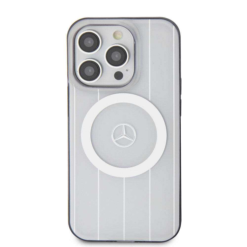iPhone 15 Pro Kılıf Mercedes Benz orijinal Lisanslı M-safe Şarj Özellikli Çift Katmanlı Paralel Çizgi Desenli Kılıf
