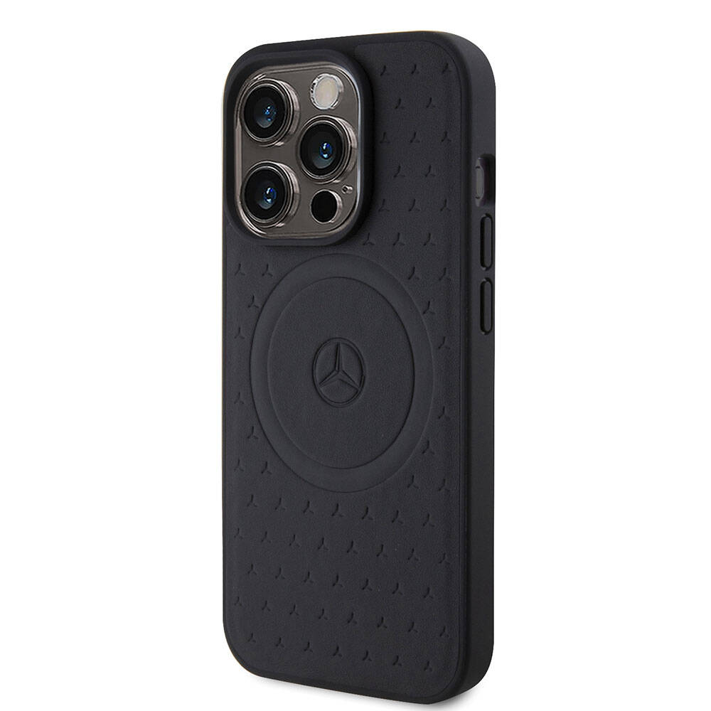 iPhone 15 Pro Kılıf Mercedes Benz orijinal Lisanslı M-safe Şarj Özellikli Mühürlü Yıldız Desenli ve Logolu Deri Kılıf