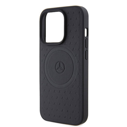 iPhone 15 Pro Kılıf Mercedes Benz orijinal Lisanslı M-safe Şarj Özellikli Mühürlü Yıldız Desenli ve Logolu Deri Kılıf