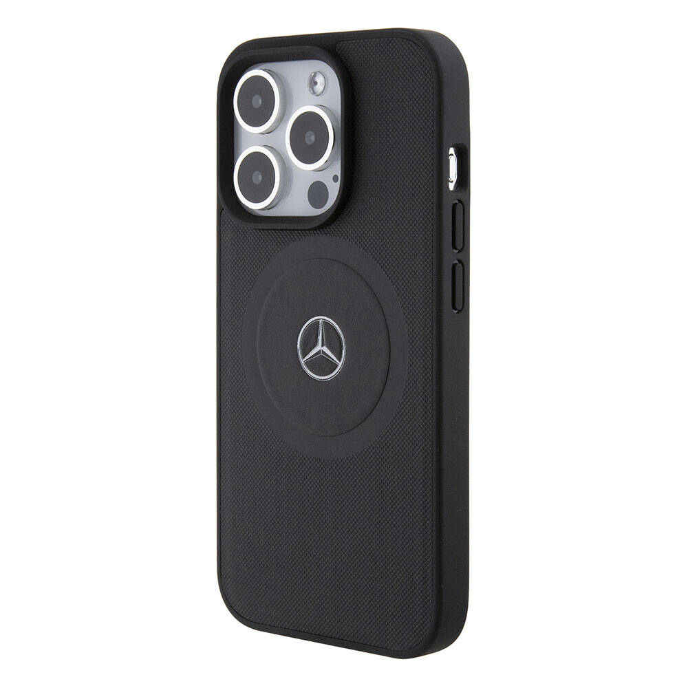 iPhone 15 Pro Kılıf Mercedes Benz orijinal Lisanslı M-safe Şarj Özellikli Pike Desenli Baskı Logolu Deri Kılıf