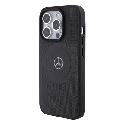 iPhone 15 Pro Kılıf Mercedes Benz orijinal Lisanslı M-safe Şarj Özellikli Pike Desenli Baskı Logolu Deri Kılıf