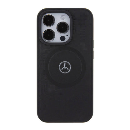 iPhone 15 Pro Kılıf Mercedes Benz orijinal Lisanslı M-safe Şarj Özellikli Pike Desenli Baskı Logolu Deri Kılıf