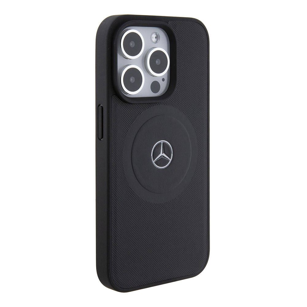 iPhone 15 Pro Kılıf Mercedes Benz orijinal Lisanslı M-safe Şarj Özellikli Pike Desenli Baskı Logolu Deri Kılıf