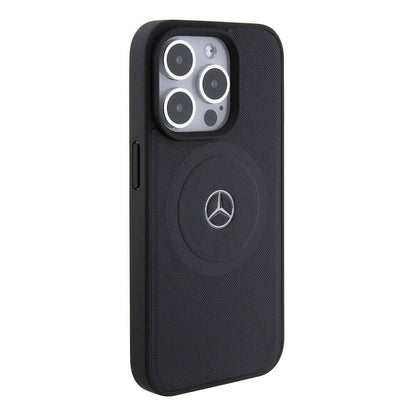 iPhone 15 Pro Kılıf Mercedes Benz orijinal Lisanslı M-safe Şarj Özellikli Pike Desenli Baskı Logolu Deri Kılıf