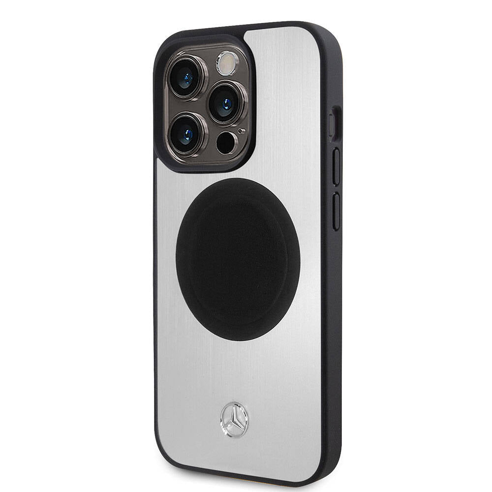 iPhone 15 Pro Kılıf Mercedes Benz OrijinalLisanslı M-safe Şarj Özellikli Alüminyum Arka Yüzey Metal Yıldız Logolu Kılıf