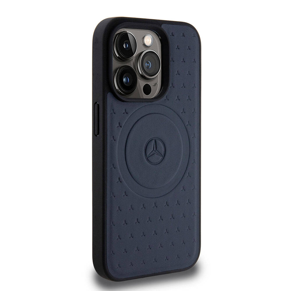 iPhone 15 Pro Kılıf Mercedes Benz OrijinalLisanslı M-safe Şarj Özellikli Mühürlü Yıldız Desenli ve Logolu Deri Kılıf