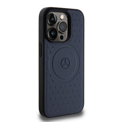 iPhone 15 Pro Kılıf Mercedes Benz OrijinalLisanslı M-safe Şarj Özellikli Mühürlü Yıldız Desenli ve Logolu Deri Kılıf