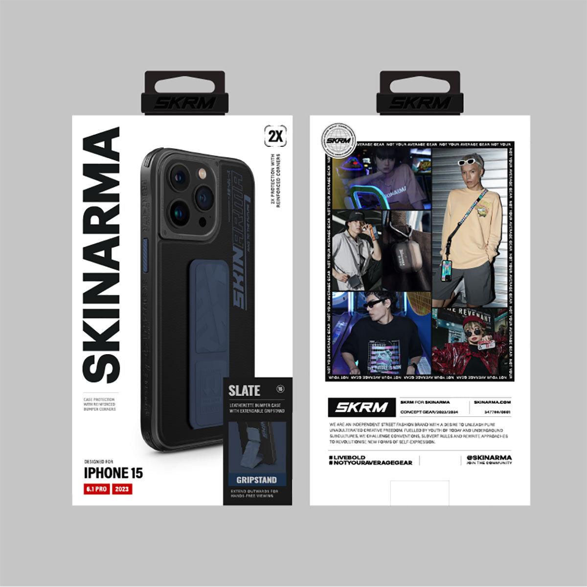 iPhone 15 Pro Kılıf SkinArma Standlı Deri Görünümlü Slate Kılıf