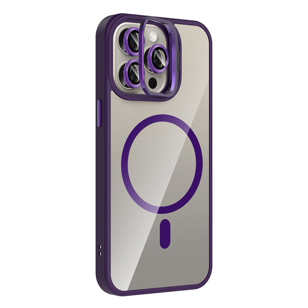 iPhone 15 Pro Kılıf Standlı ve Kamera Lens Hediyeli M-Safe Şarj Özellikli Zore Etro Kılıf