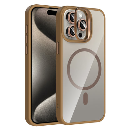 iPhone 15 Pro Kılıf Standlı ve Kamera Lens Hediyeli M-Safe Şarj Özellikli Zore Etro Kılıf