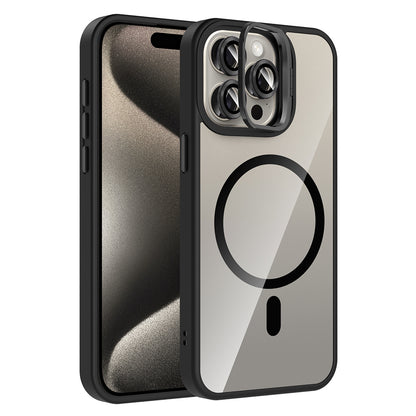 iPhone 15 Pro Kılıf Standlı ve Kamera Lens Hediyeli M-Safe Şarj Özellikli Zore Etro Kılıf