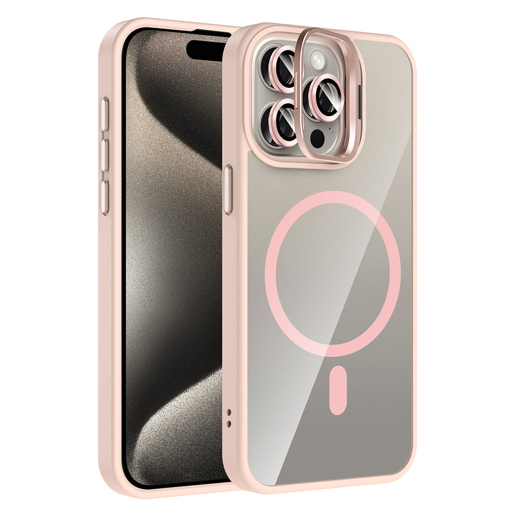 iPhone 15 Pro Kılıf Standlı ve Kamera Lens Hediyeli M-Safe Şarj Özellikli Zore Etro Kılıf