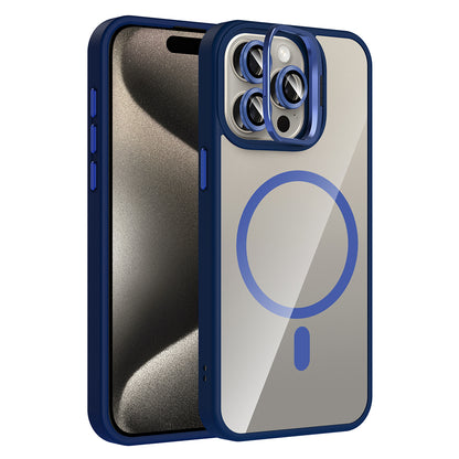 iPhone 15 Pro Kılıf Standlı ve Kamera Lens Hediyeli M-Safe Şarj Özellikli Zore Etro Kılıf