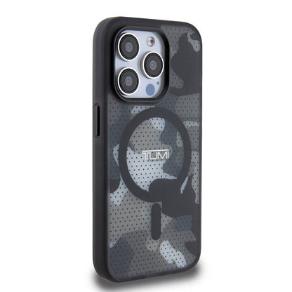iPhone 15 Pro Kılıf TUMI Orijinal Lisanslı M-safe Şarj Özellikli Buzlanmış Saydam Ağ Kamuflajı Desenli Kılıf