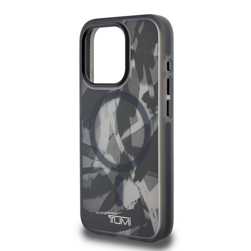 iPhone 15 Pro Kılıf TUMI Orijinal Lisanslı M-safe Şarj Özellikli Buzlanmış Saydam Fırça Kamuflajı Desenli Kılıf
