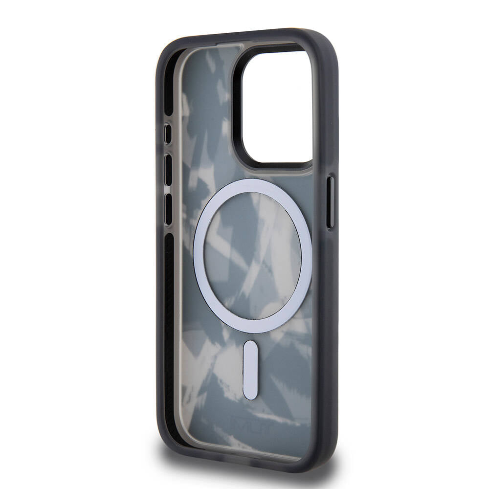 iPhone 15 Pro Kılıf TUMI Orijinal Lisanslı M-safe Şarj Özellikli Buzlanmış Saydam Fırça Kamuflajı Desenli Kılıf