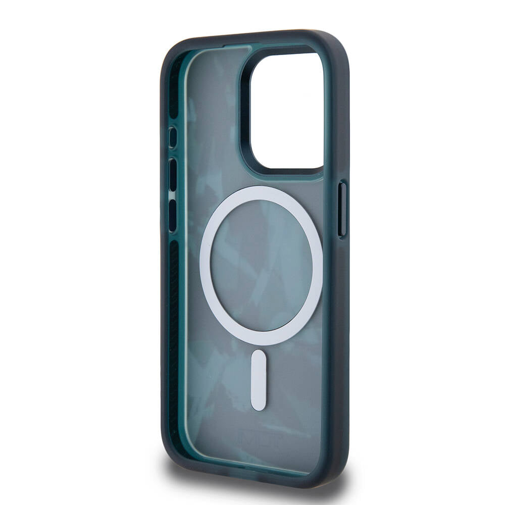 iPhone 15 Pro Kılıf TUMI Orijinal Lisanslı M-safe Şarj Özellikli Buzlanmış Saydam Fırça Kamuflajı Desenli Kılıf