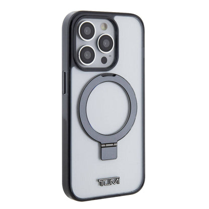 iPhone 15 Pro Kılıf TUMI Orijinal Lisanslı M-safe Şarj Özellikli Metal Logolu Ring Standlı Silikon Kılıf